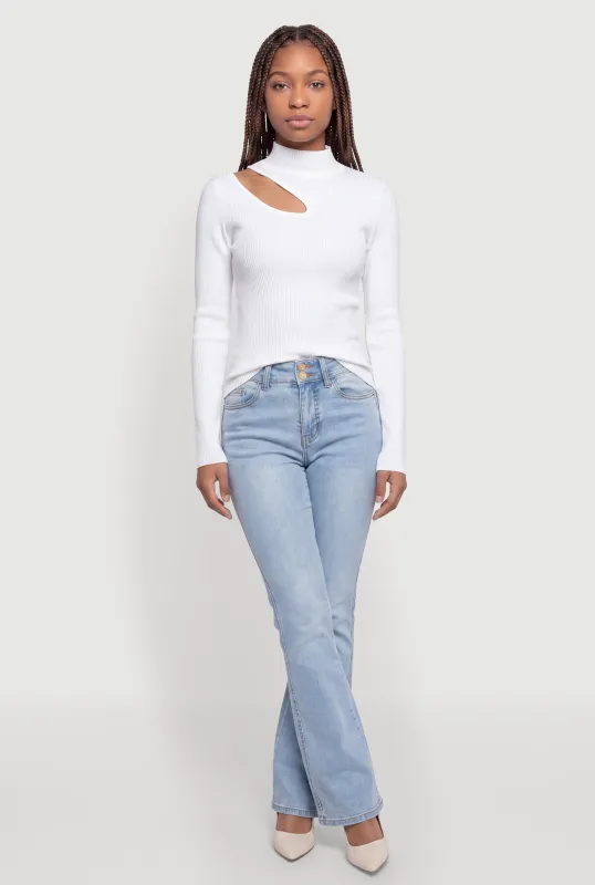 Cutout Mock Neck Ribbed Knit Sweater made by Rainbow