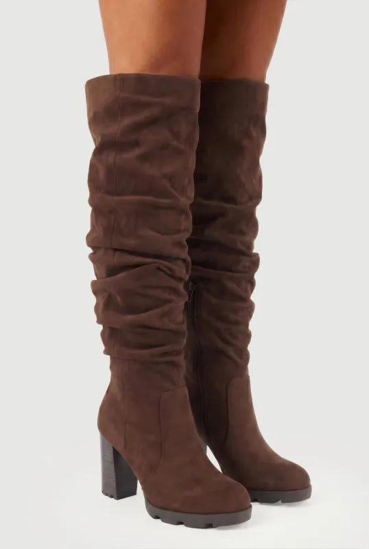 Slouchy Knee High Block Heel Boots made by Rainbow