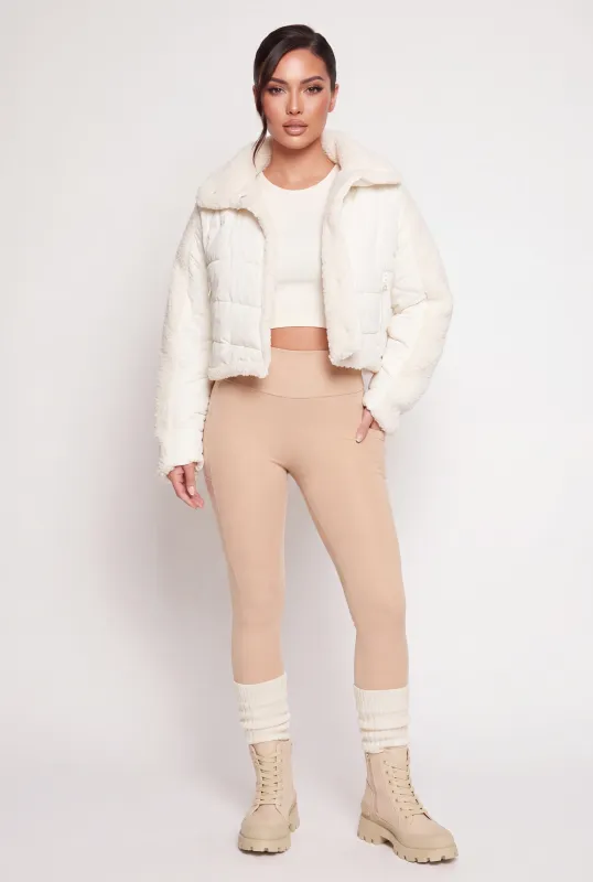 Contrast Trim Sherpa Puffer Jacket made by Rainbow