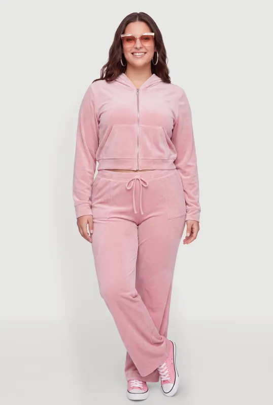 Plus Size Velour Faux Drawstring High Waisted Sweatpants made by Rainbow