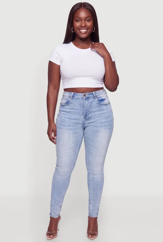 Plus Size High Waisted Whiskered Skinny Jeans made by Rainbow