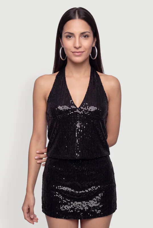 Sequin V Neck Halter Top made by iris