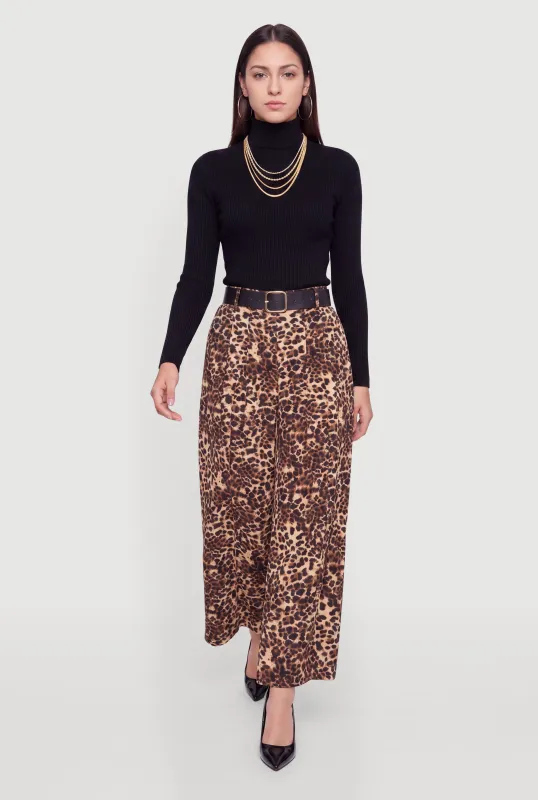 Belted Leopard Print Wide Leg Trousers made by Rainbow