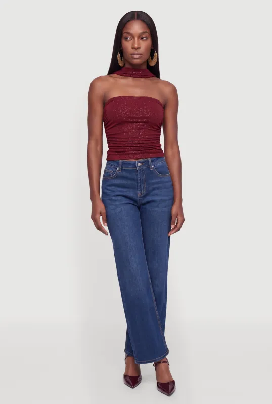 Glittery Side Ruched Reverse Halter Top made by iris