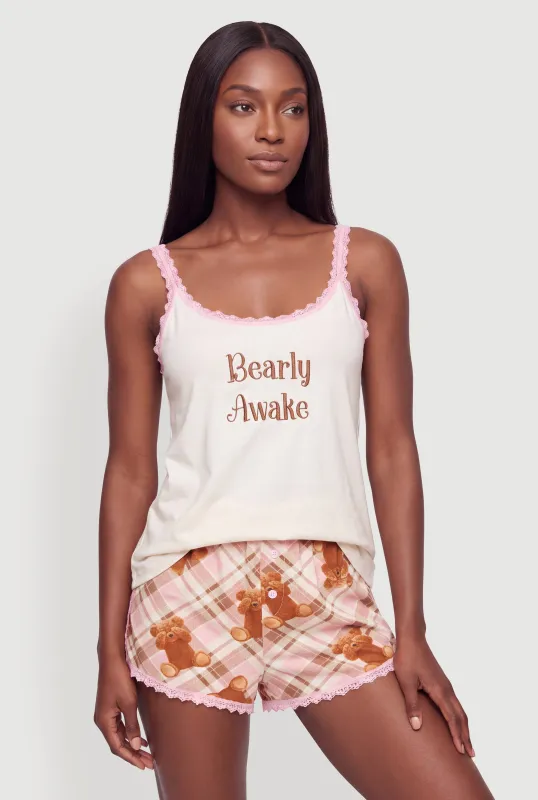 Bearly Awake Graphic Pajama Cami and Shorts made by Rainbow