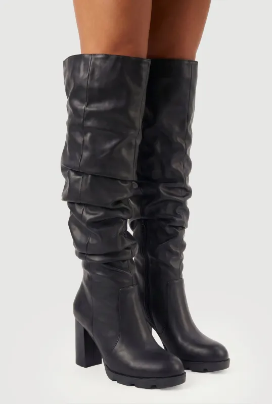 Slouchy Knee High Block Heel Boots made by Rainbow