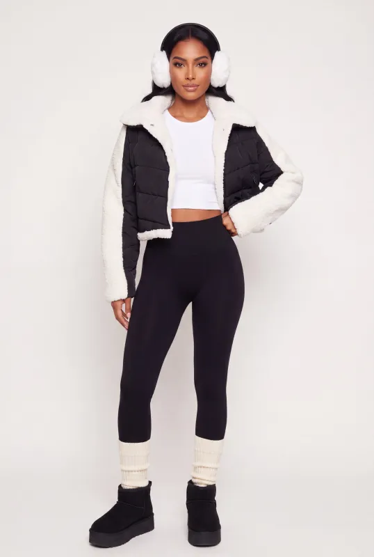 Contrast Trim Sherpa Puffer Jacket made by Rainbow