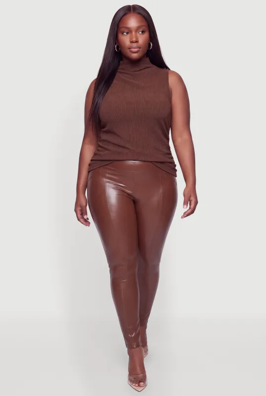 Plus Size Faux Leather Fleece Lined Leggings made by Rainbow