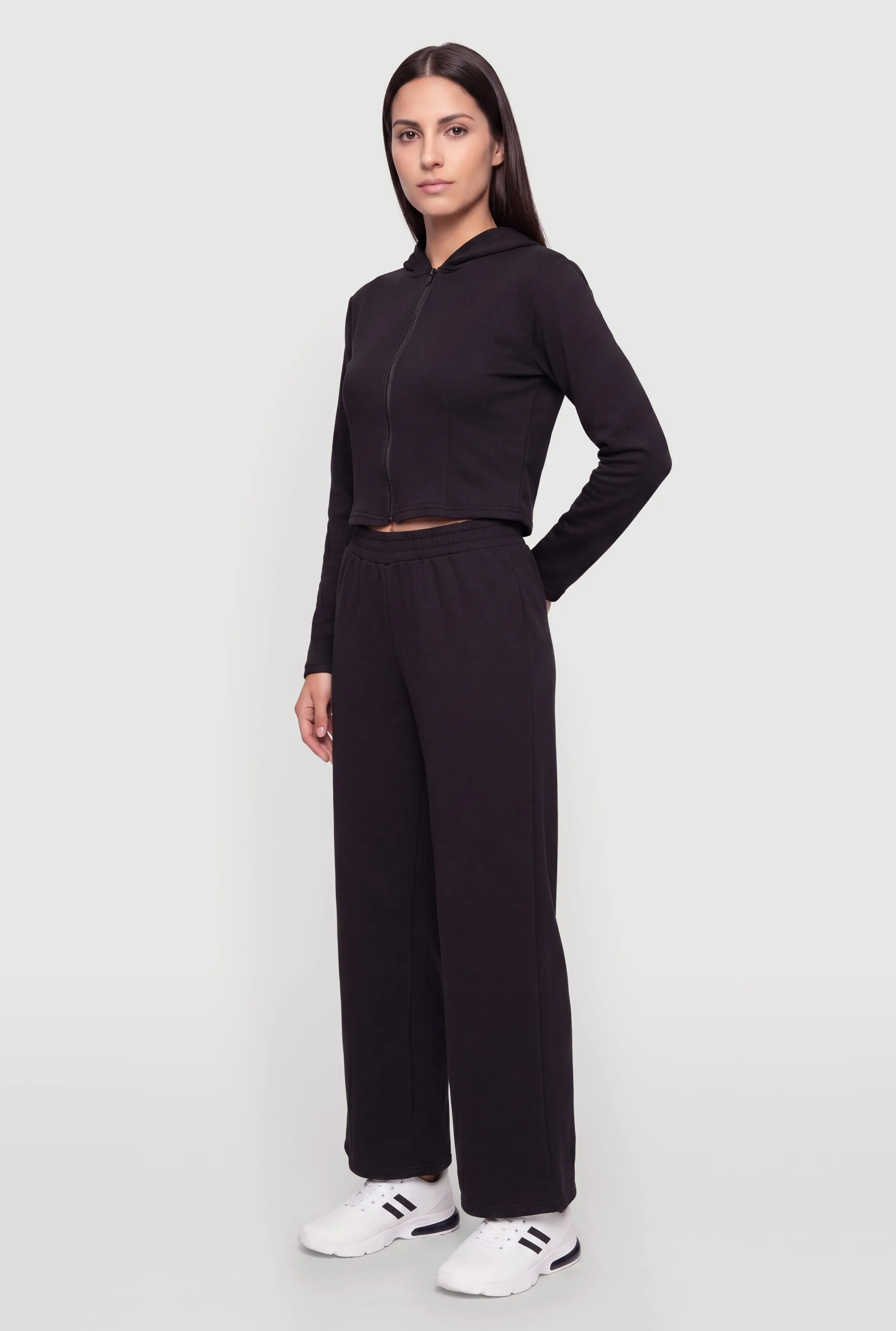 Long Sleeve Zip Up Cropped Hoodie sold by Rainbow product image thumbnail 3