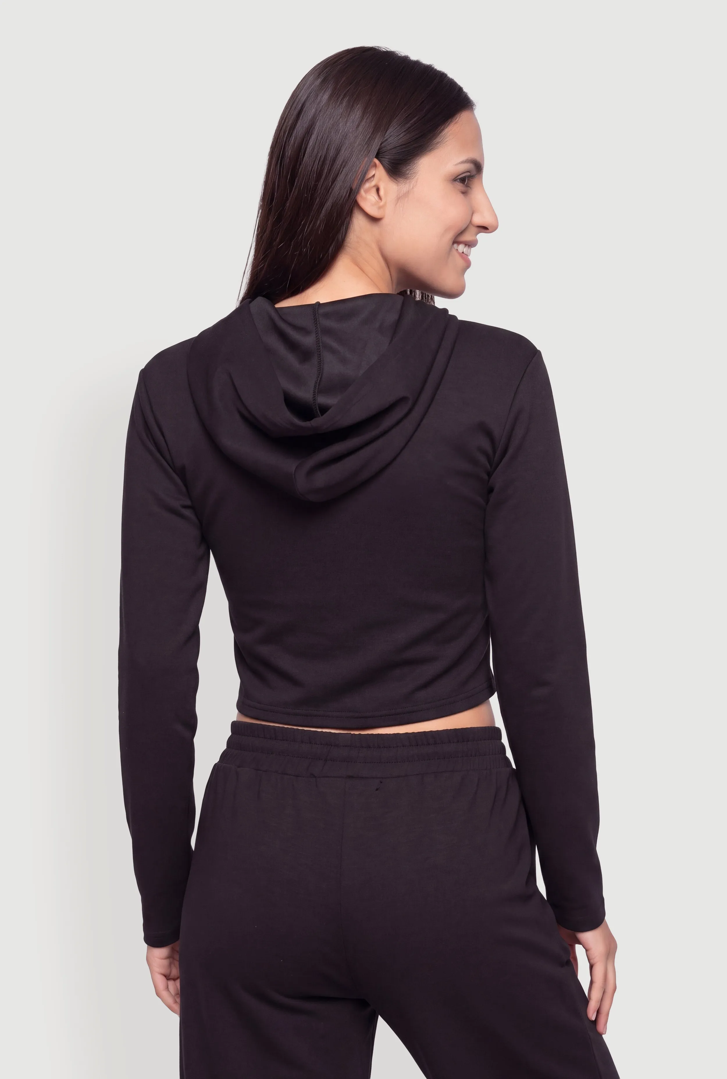 Long Sleeve Zip Up Cropped Hoodie sold by Rainbow product image thumbnail 5