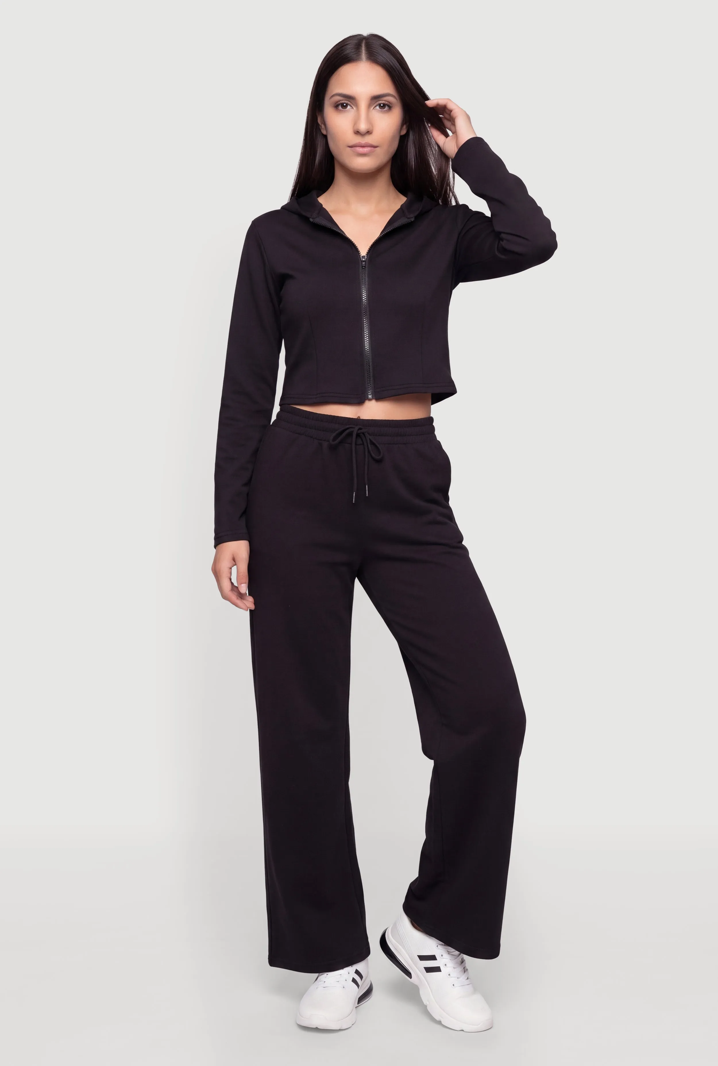 Long Sleeve Zip Up Cropped Hoodie sold by Rainbow product image thumbnail 2