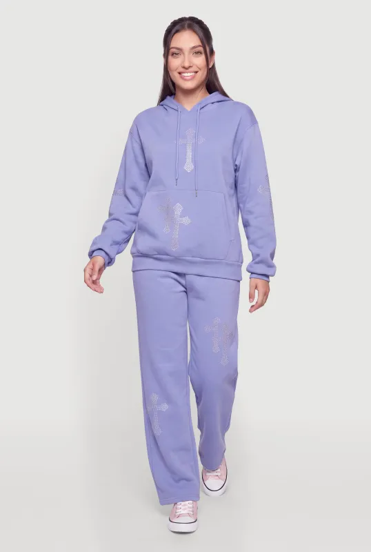Rhinestone Double Cross Graphic Sweatpants made by Rainbow