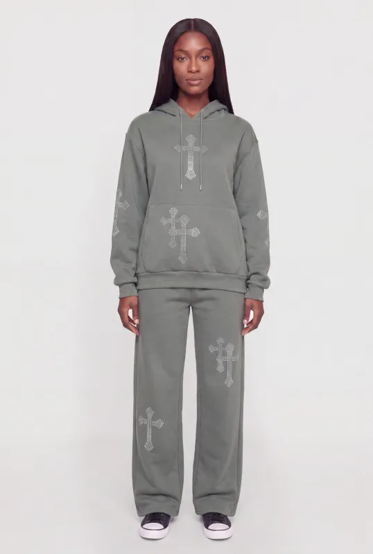 Rhinestone Double Cross Graphic Sweatpants made by Rainbow