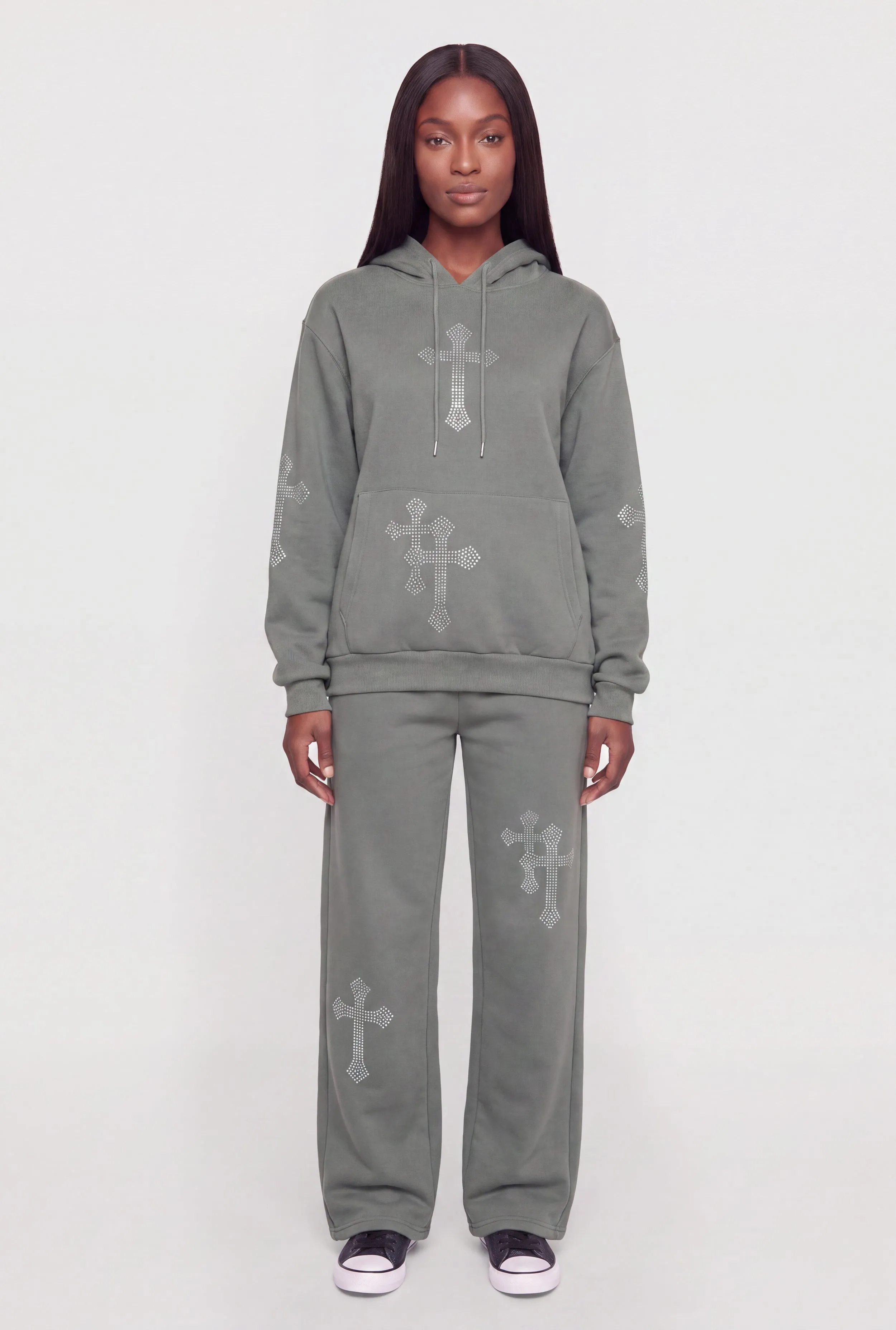 Rhinestone Double Cross Graphic Sweatpants sold by Rainbow