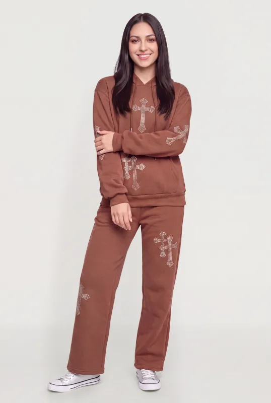 Rhinestone Double Cross Graphic Sweatpants made by Rainbow