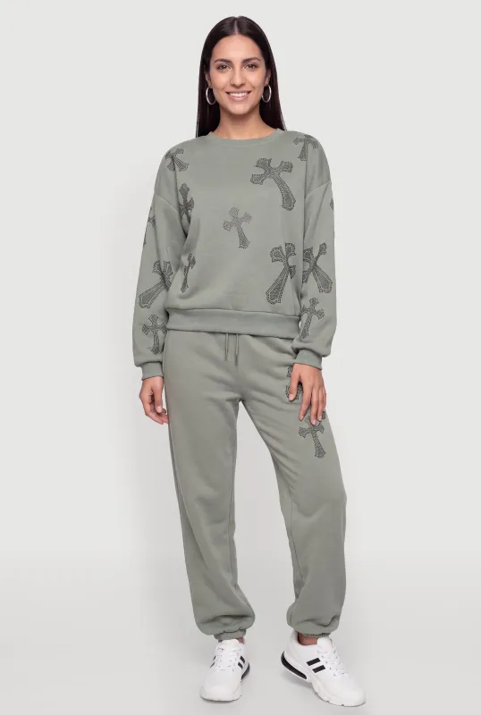 Rhinestone Graphic Drawstring Waist Sweatpants made by Almost Famous