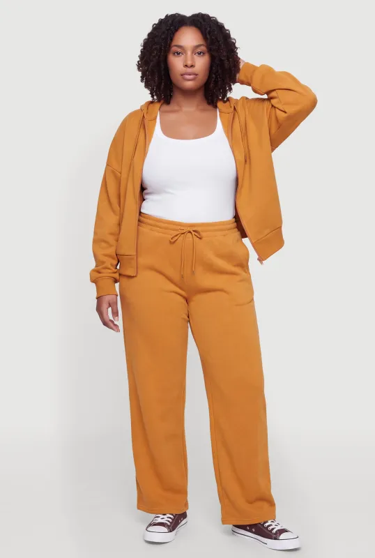 Plus Size Drawstring Waist Wide Leg Basic Sweatpants made by Rainbow