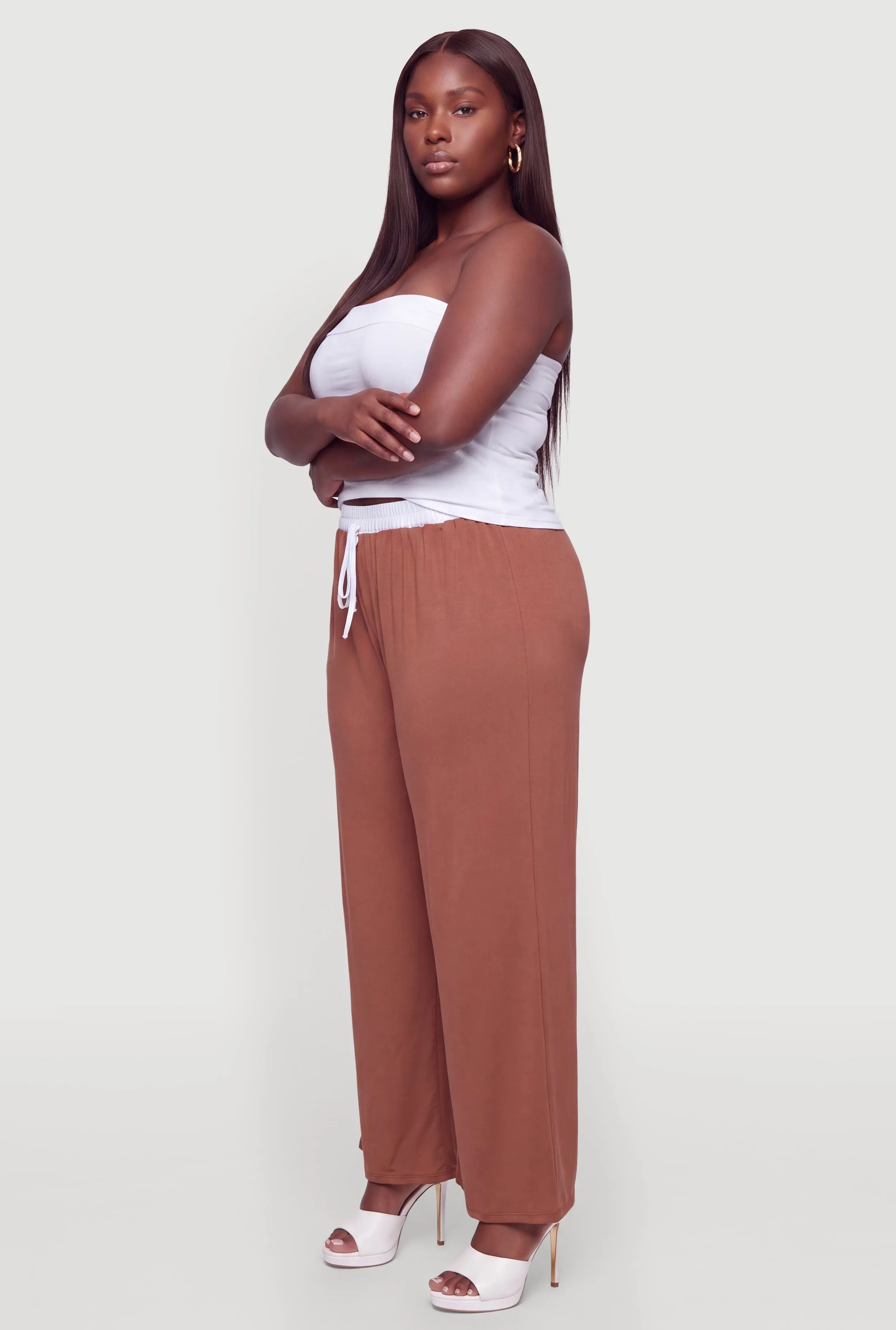 Plus Size Contrast Waistband Wide Leg Pants sold by Rainbow product image thumbnail 2