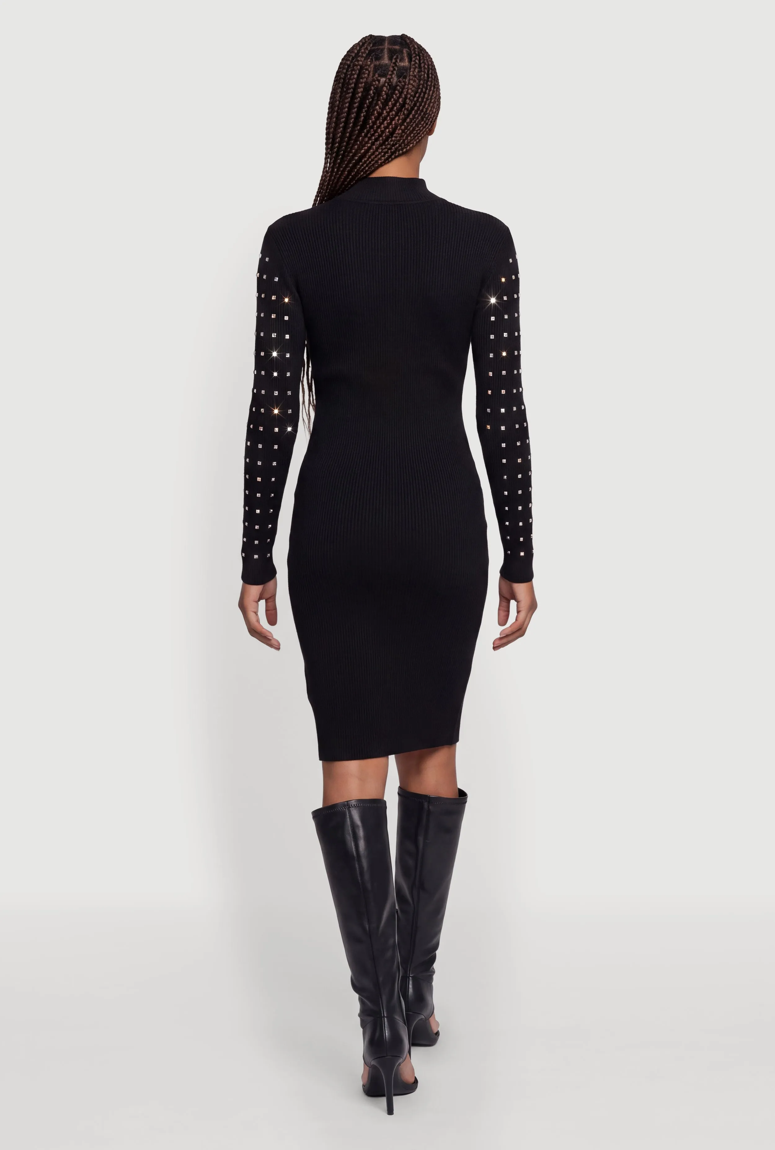 Rhinestone Mock Neck Long Sleeve Mini Dress sold by Rainbow product image thumbnail 3