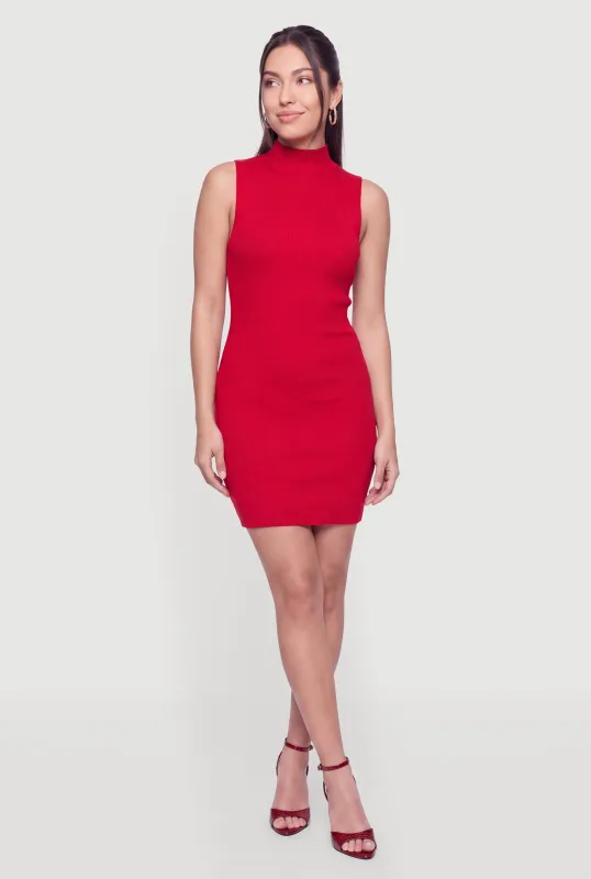 Mock Neck Sleeveless Sweater Dress made by Ambiance