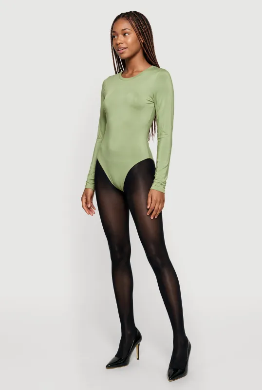 Basic Curve Hugging Long Sleeve Crew Neck Bodysuit made by Daisy