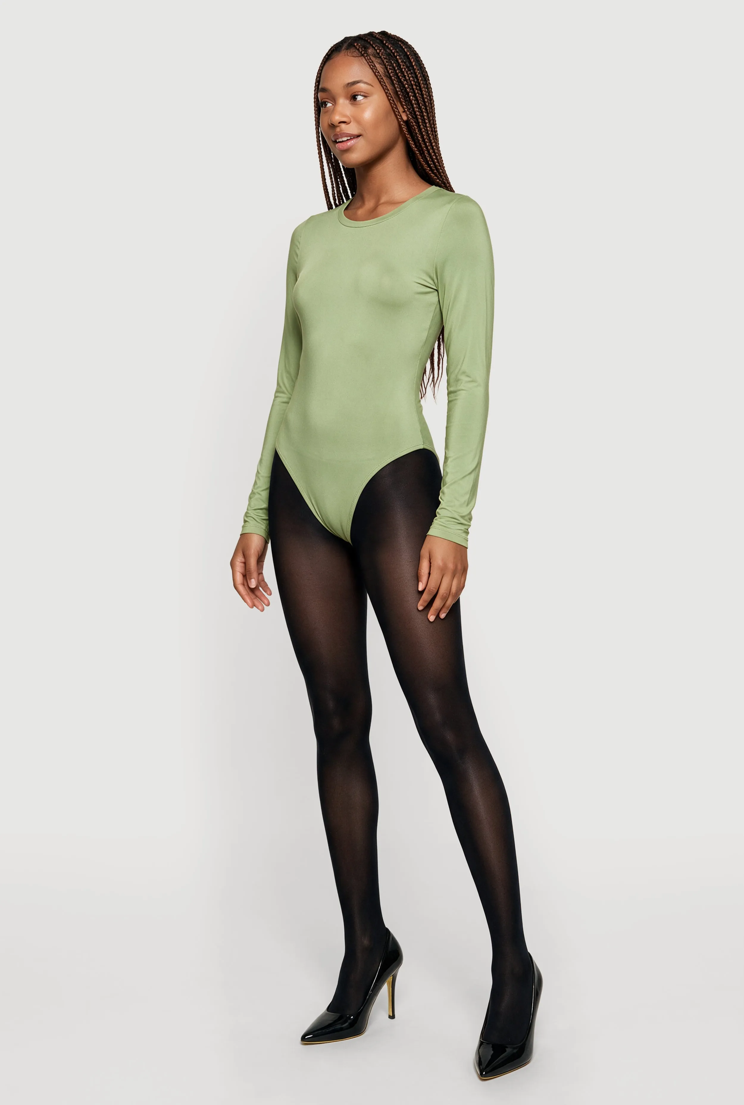 Basic Curve Hugging Long Sleeve Crew Neck Bodysuit sold by Rainbow