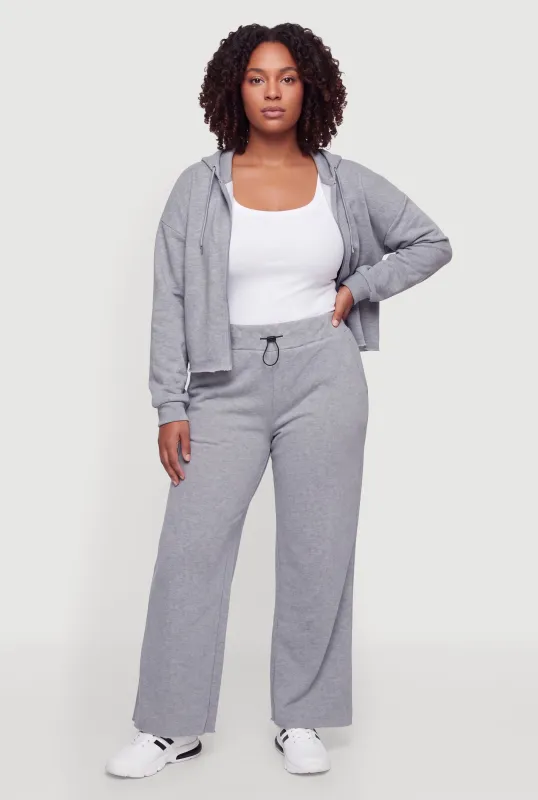 Plus Size Toggle Drawstring Waist Raw Hem Sweatpants made by Rainbow