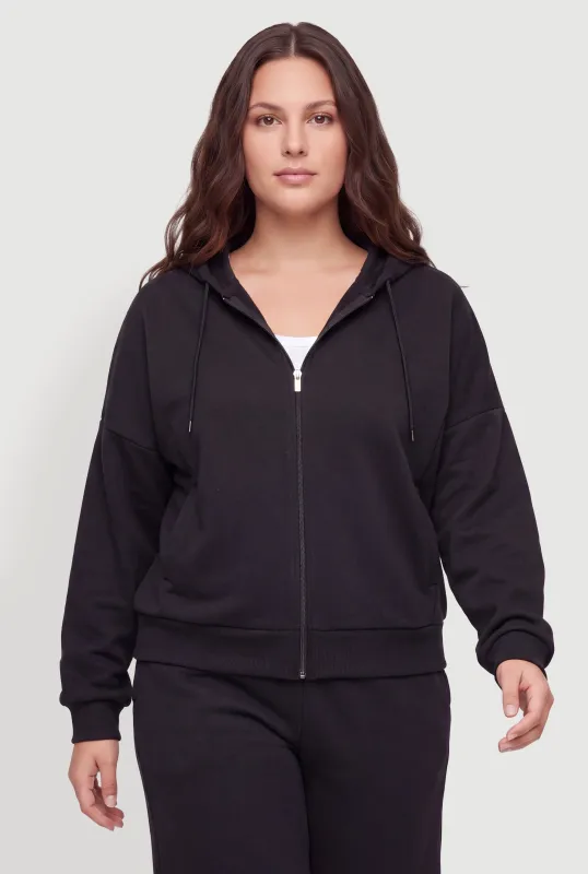 Plus Size Zip Front Drop Shoulder Hooded Sweatshirt made by Rainbow
