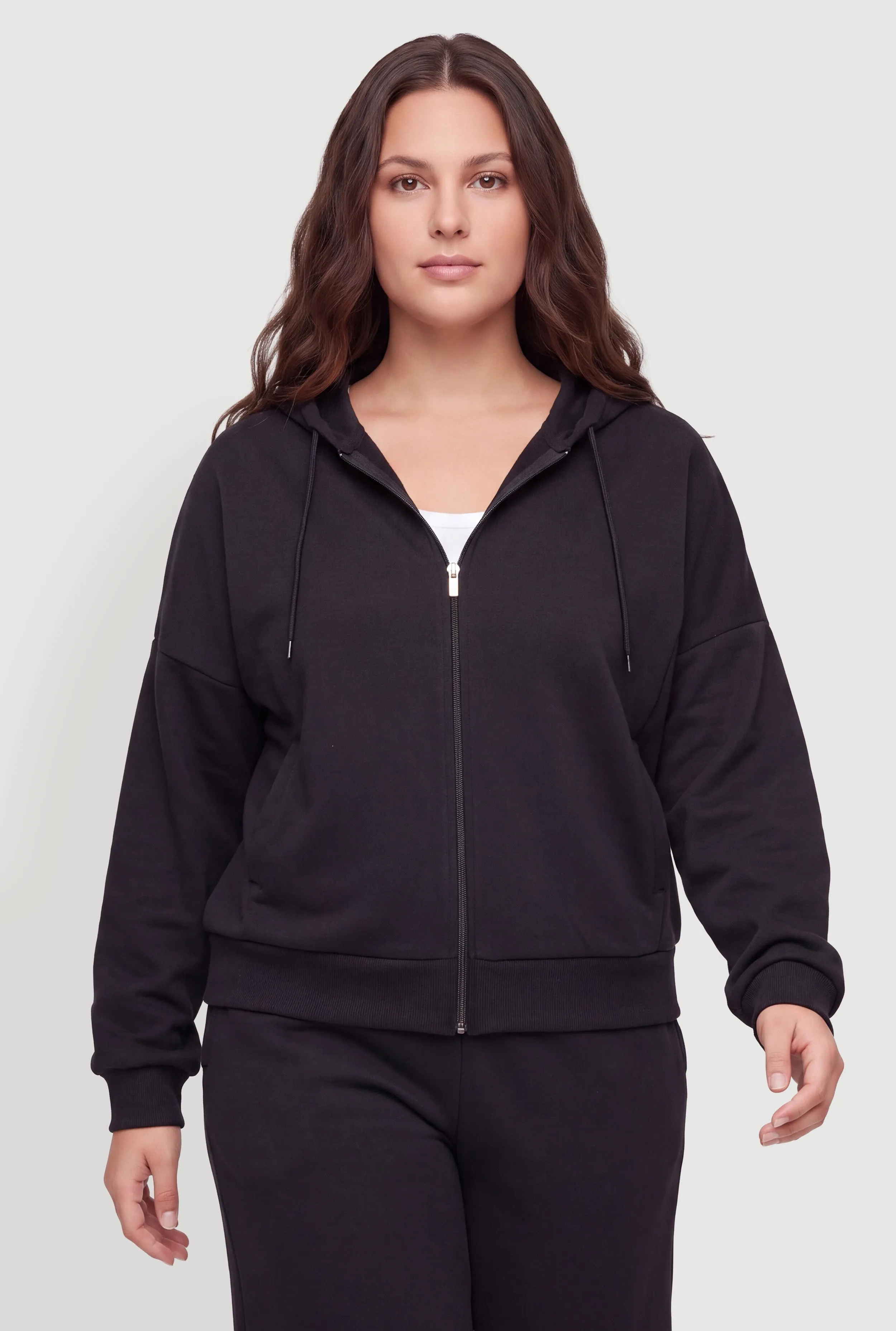 Plus Size Zip Front Drop Shoulder Hooded Sweatshirt sold by Rainbow