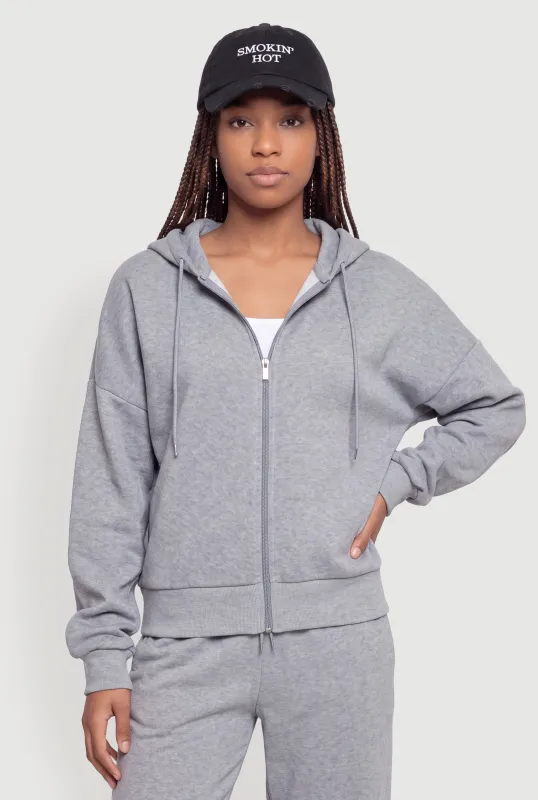 Zip Front Drop Shoulder Hooded Sweatshirt made by Rainbow