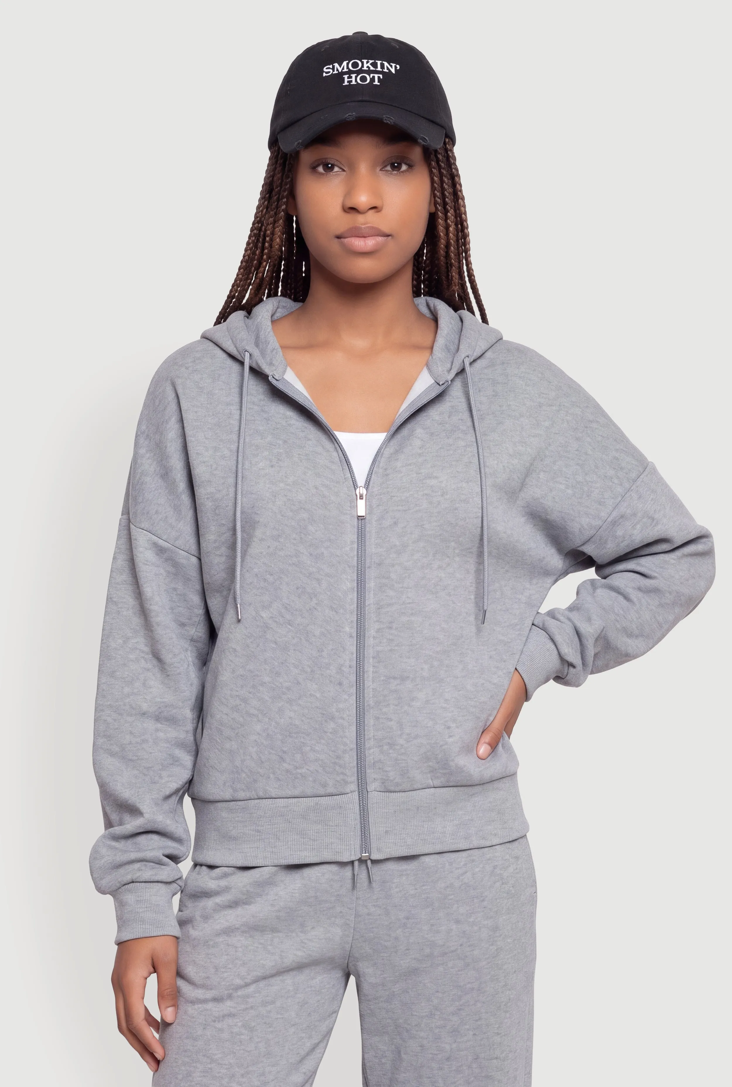 Zip Front Drop Shoulder Hooded Sweatshirt sold by Rainbow