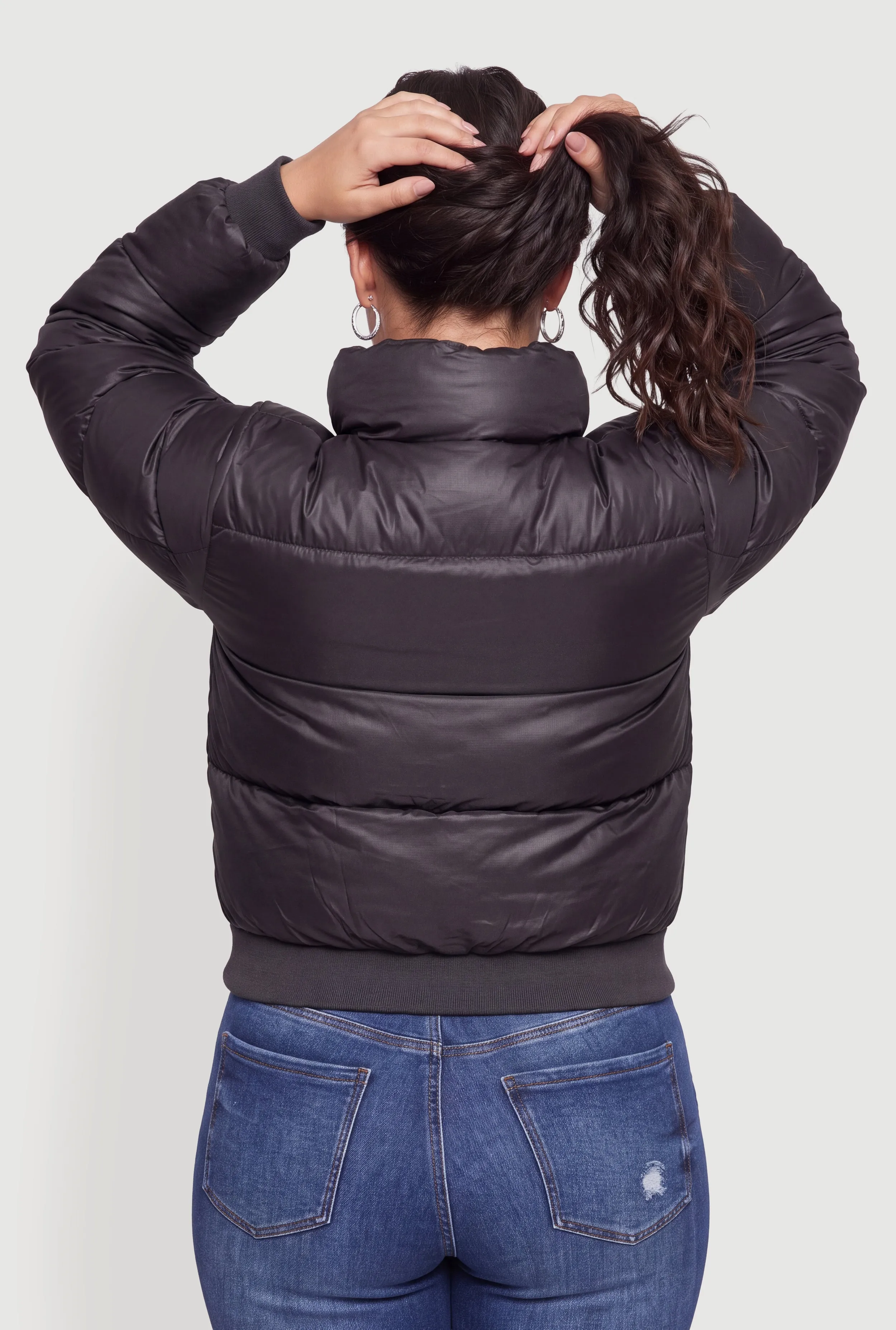 Plus Size Long Sleeve Zip Front Hooded Puffer Jacket sold by Rainbow product image thumbnail 5