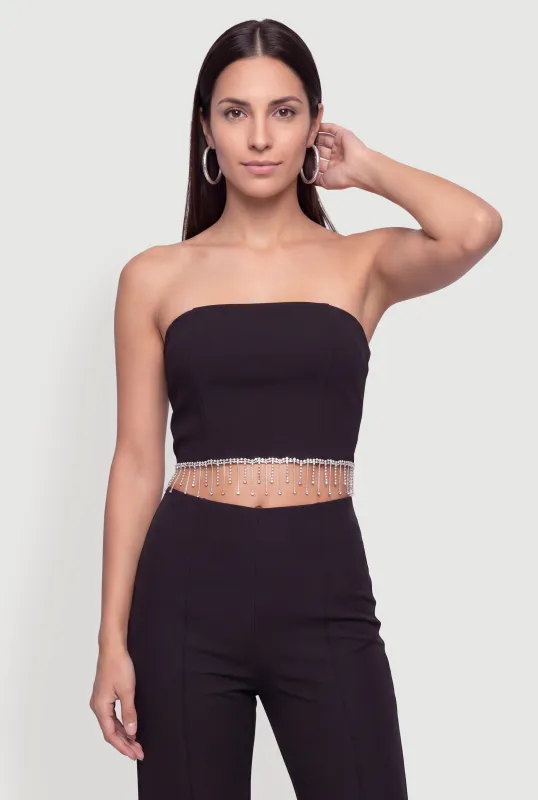 Rhinestone Fringe Strapless Crop Top made by Rainbow