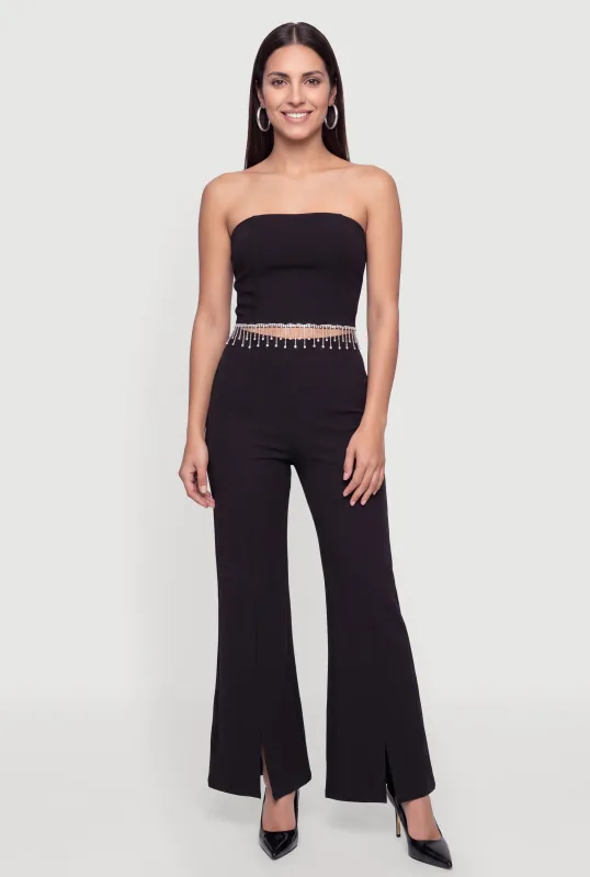 Pintuck Front Slit Dress Pants made by Rainbow