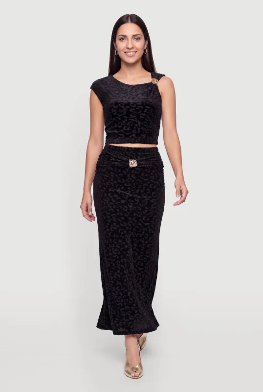 Leopard Velvet Burnout Metallic Detail Maxi Skirt made by Rainbow