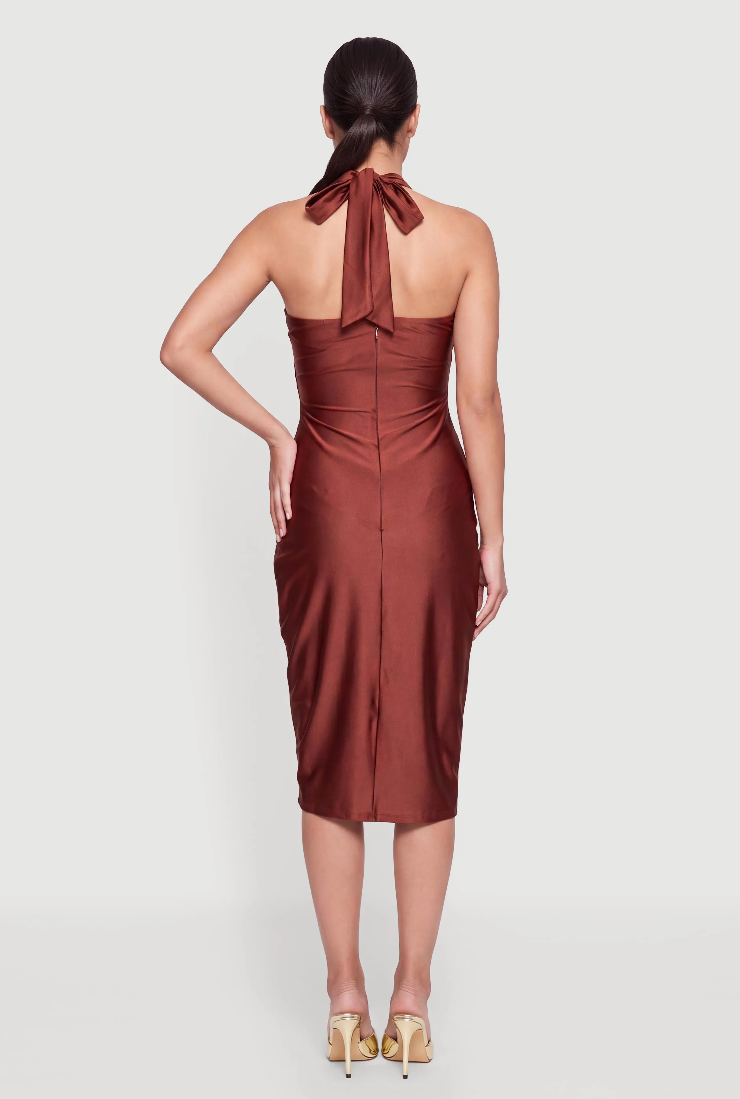 Metallic Detail Cowl Neck Halter Midi Dress sold by Rainbow product image thumbnail 3