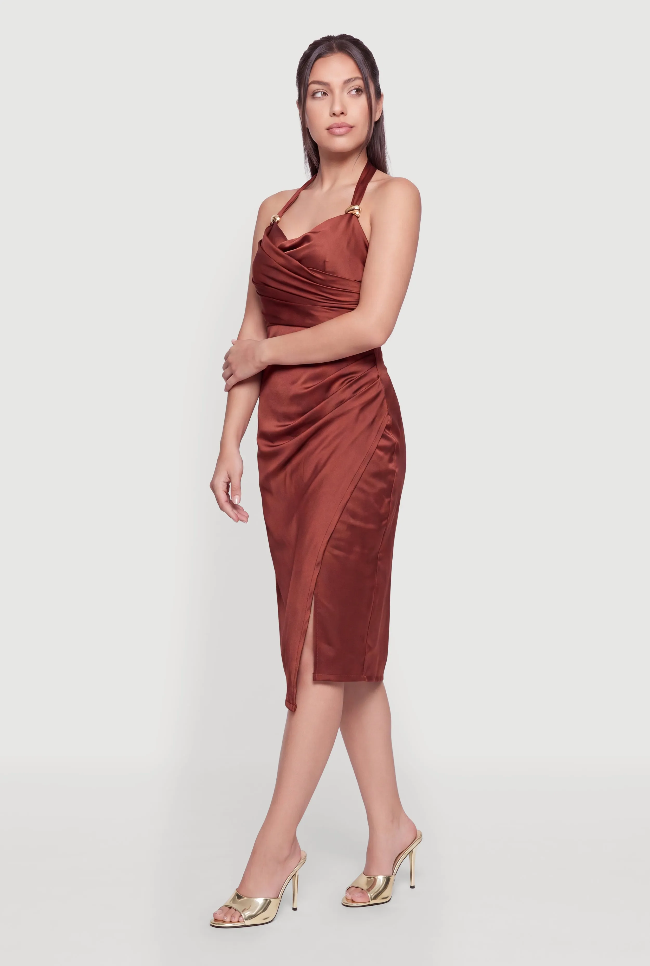 Metallic Detail Cowl Neck Halter Midi Dress sold by Rainbow product image thumbnail 2