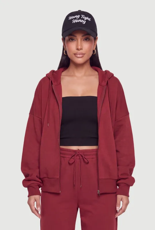 Zip Front Drop Shoulder Hooded Sweatshirt made by Rainbow