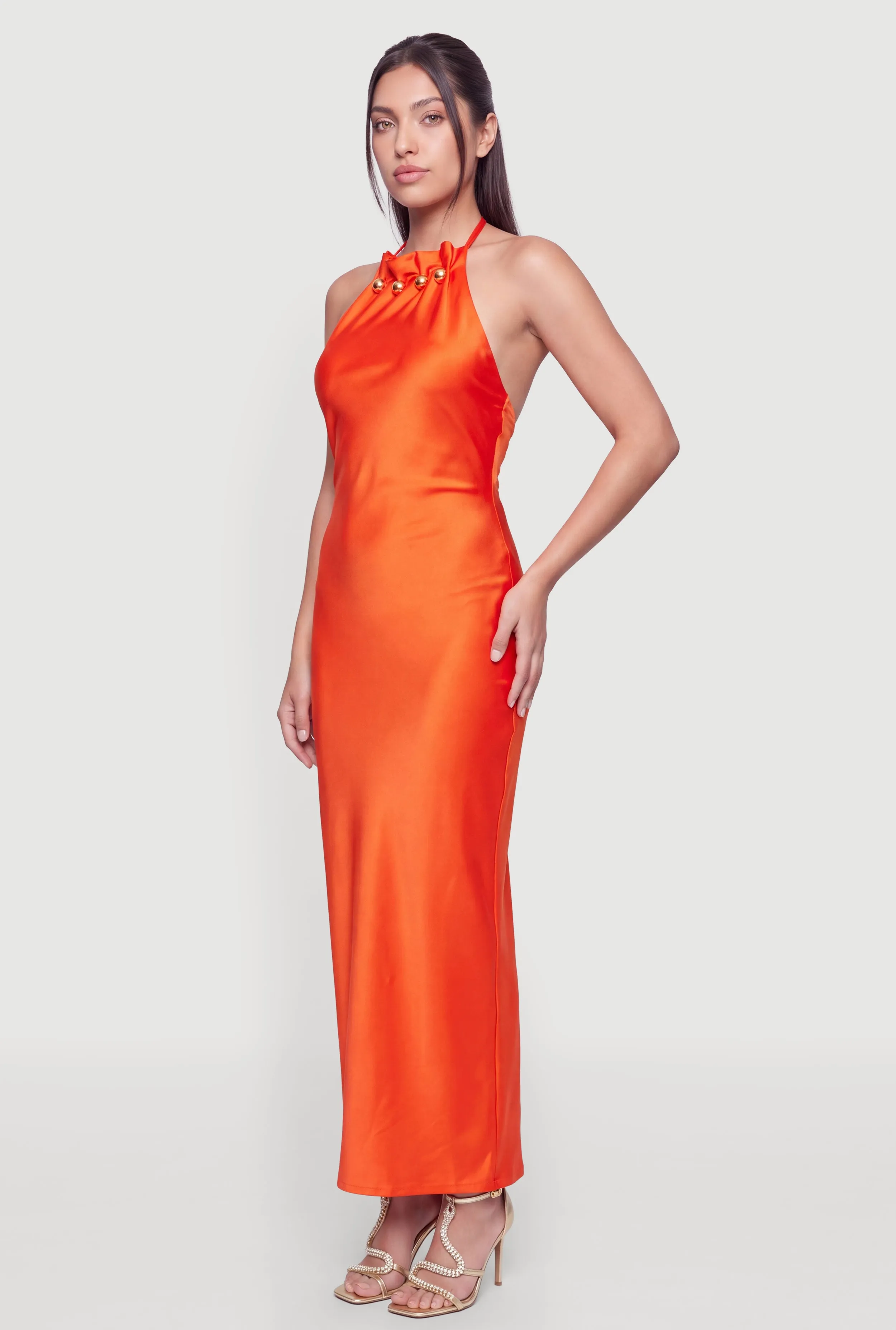 Metallic Beaded Detail Tie Back Halter Dress sold by Rainbow product image thumbnail 2