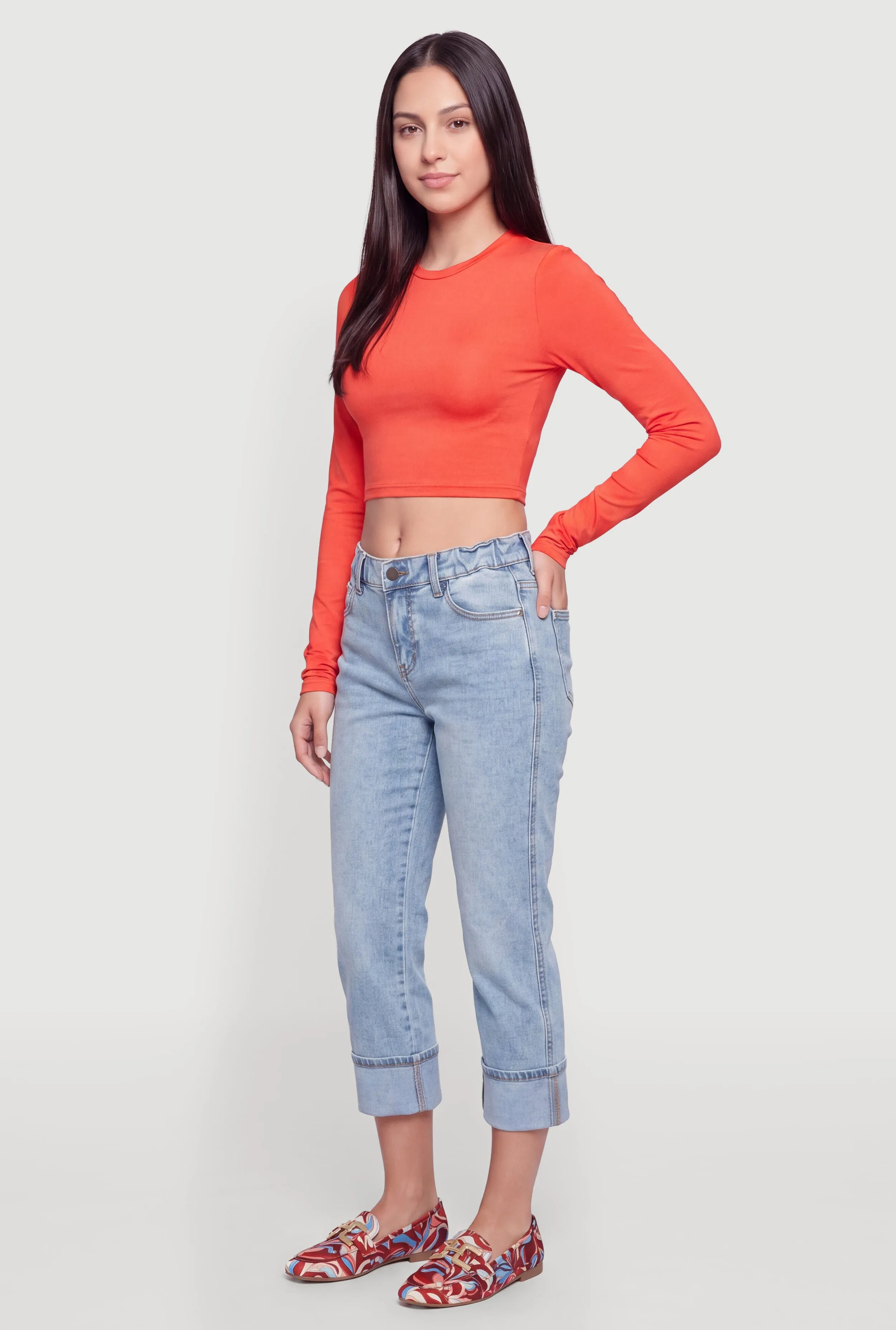 Long Sleeve Crew Neck Crop Top sold by Rainbow product image thumbnail 3
