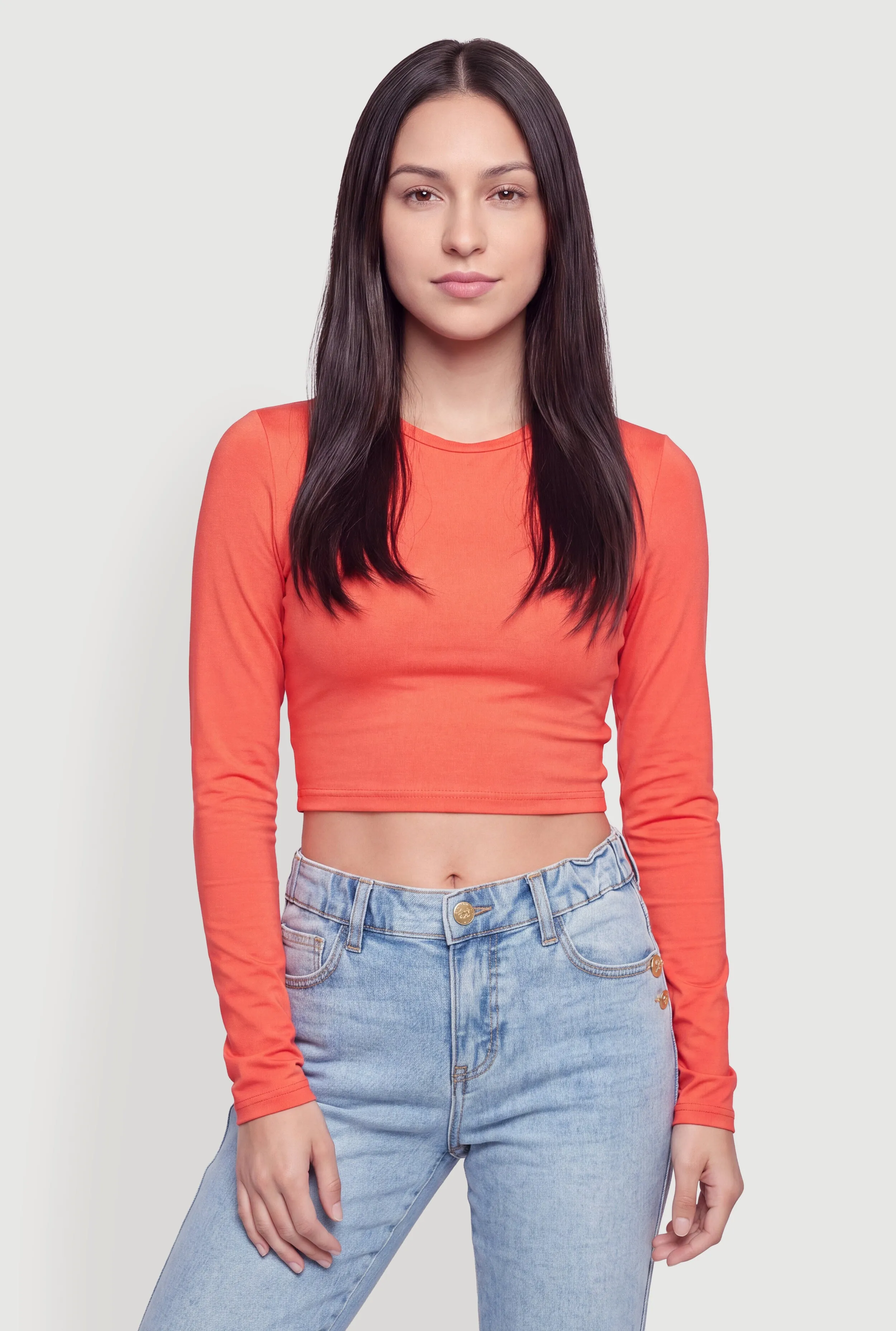 Long Sleeve Crew Neck Crop Top sold by Rainbow product image thumbnail 2