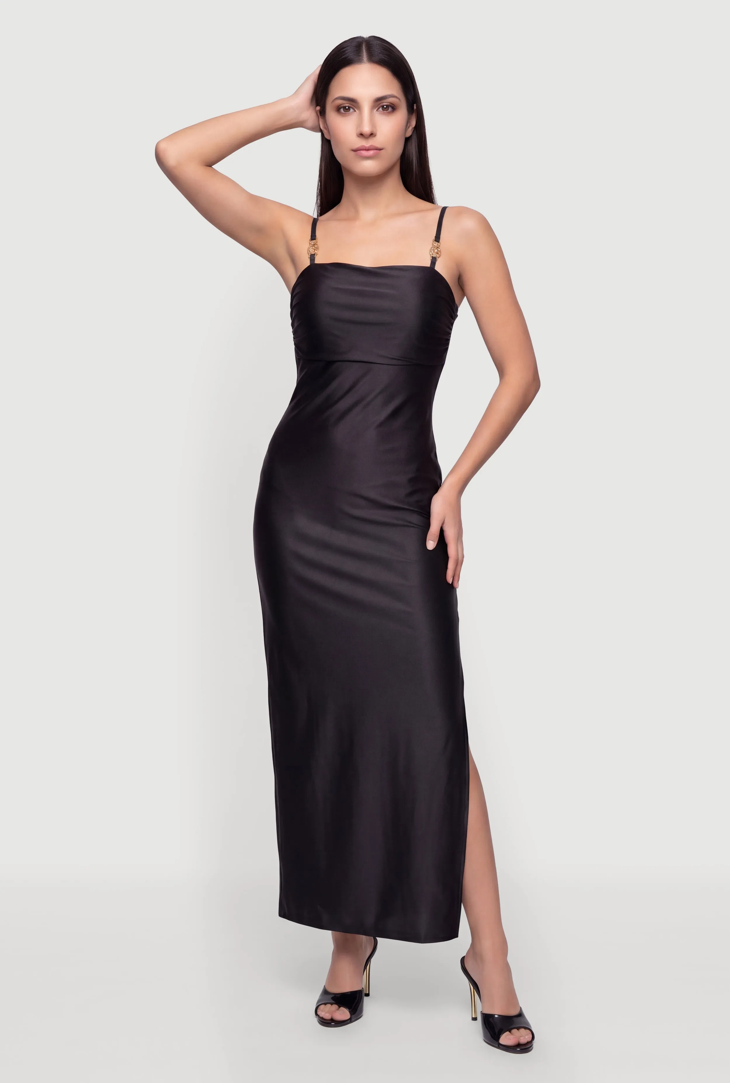 Metallic Detail Sleeveless Side Slit Maxi Dress sold by Rainbow