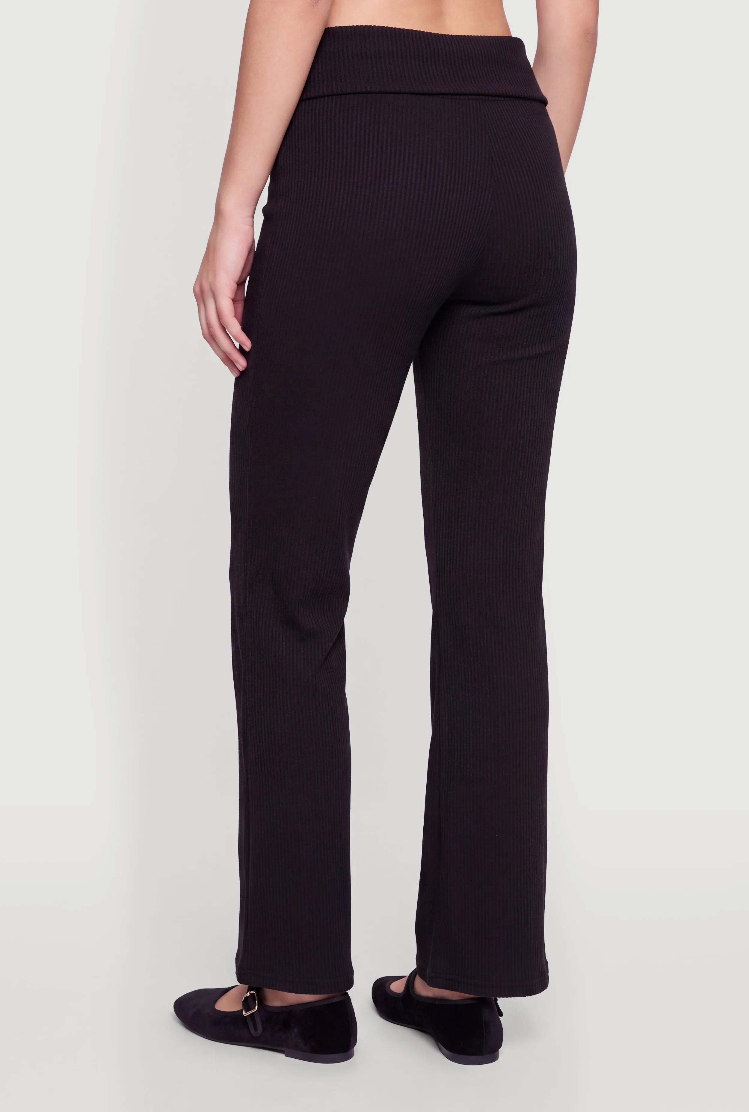 Brushed Ribbed Knit Fold Over Flare Leg Pants sold by Rainbow product image thumbnail 5