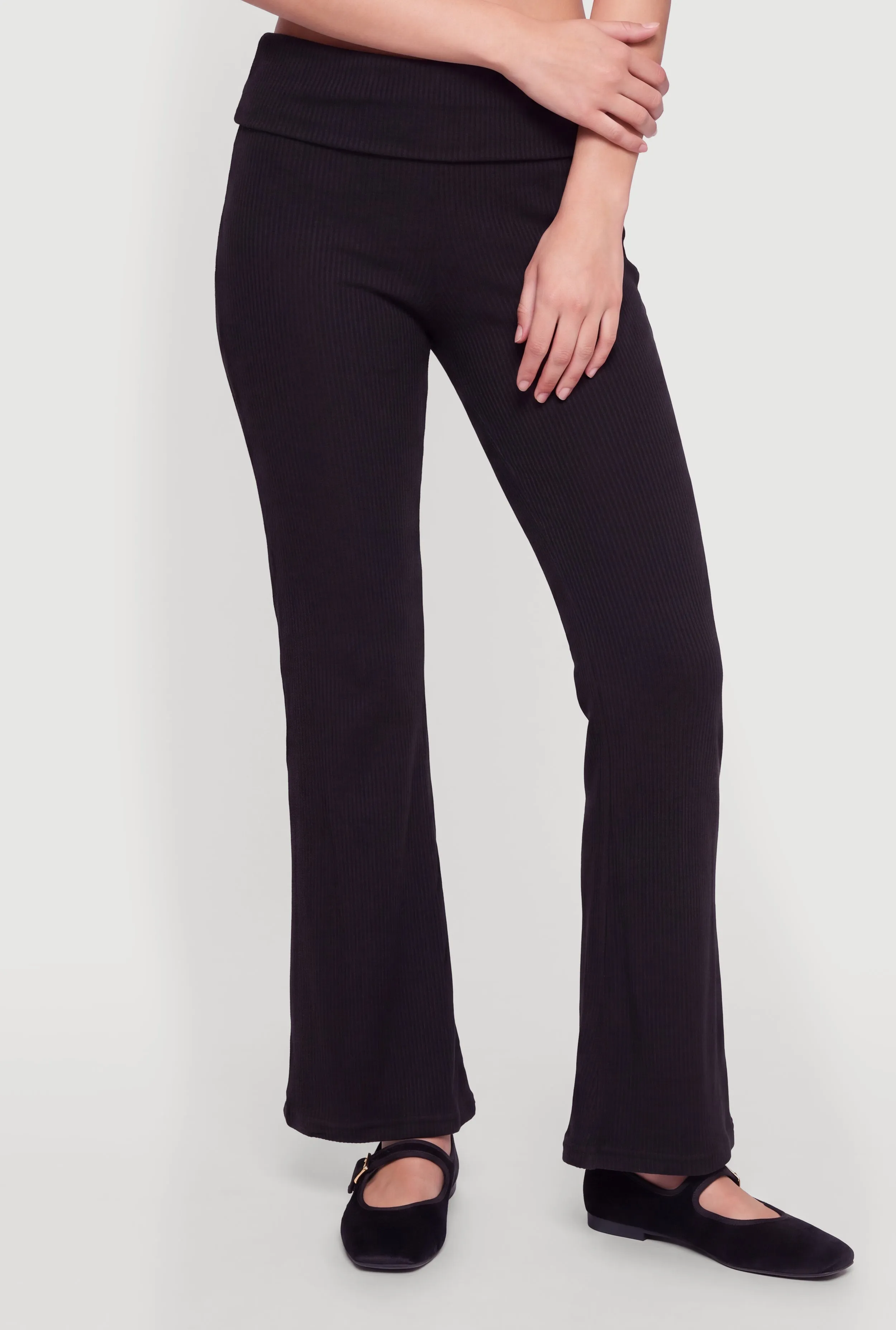 Brushed Ribbed Knit Fold Over Flare Leg Pants sold by Rainbow product image thumbnail 3