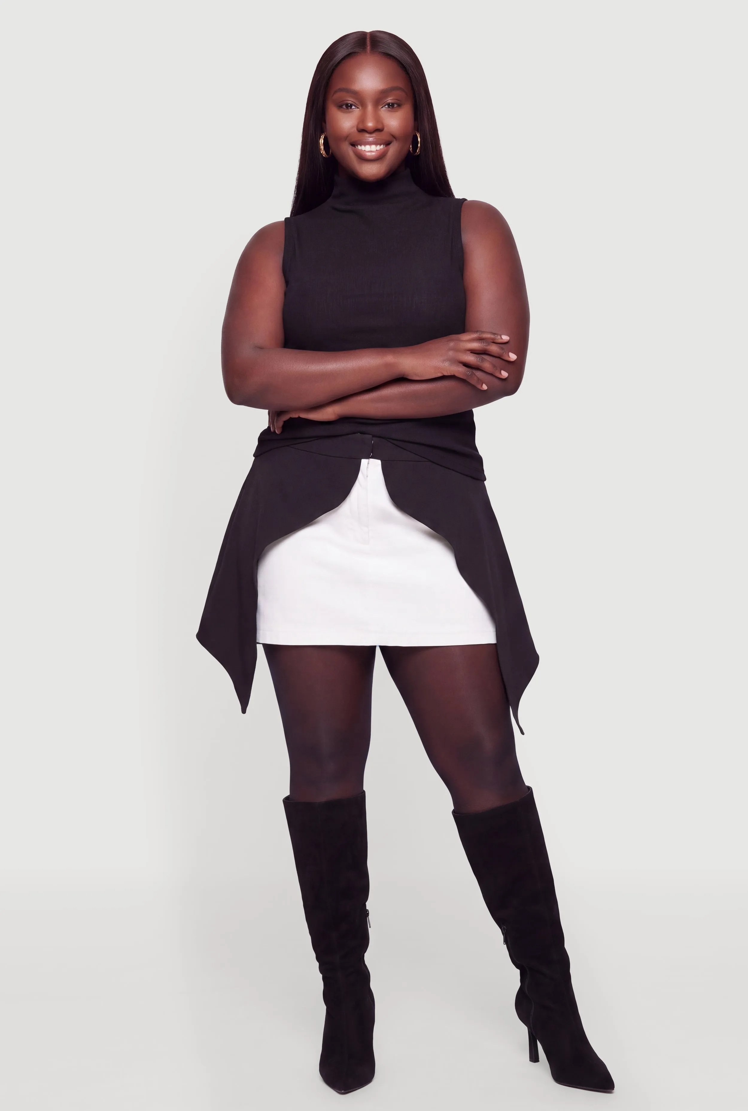 Plus Size Color Blocked Asymmetrical Overlay Skirt sold by Rainbow