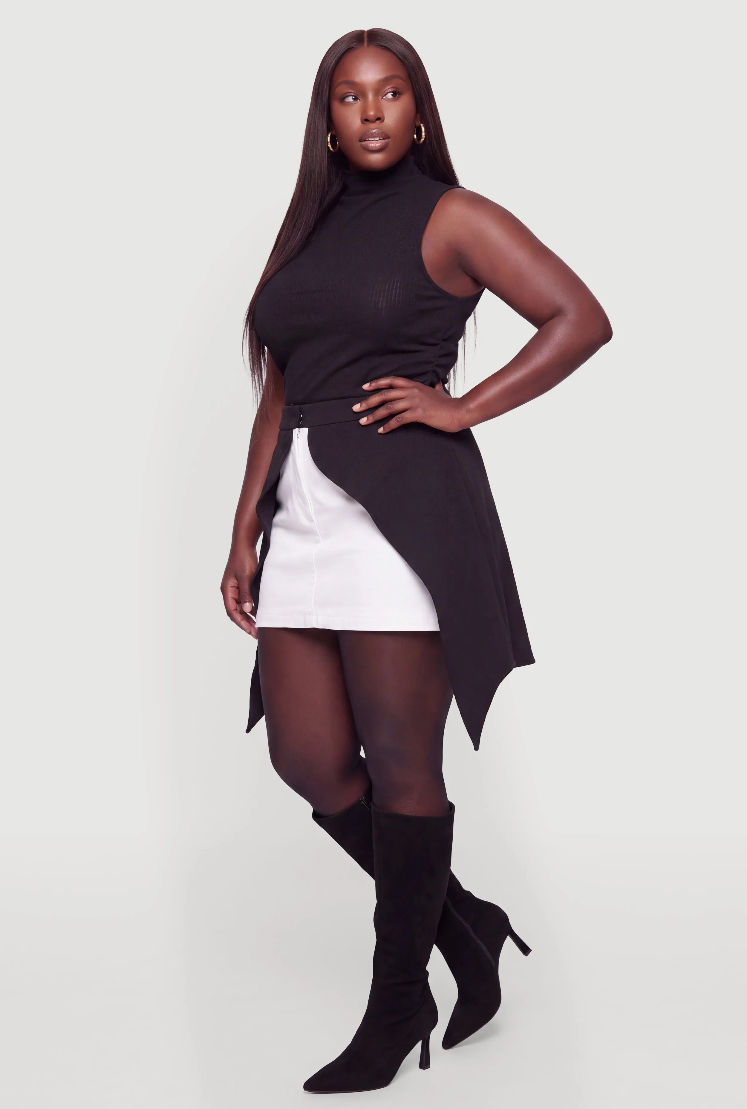 Plus Size Color Blocked Asymmetrical Overlay Skirt sold by Rainbow product image thumbnail 2