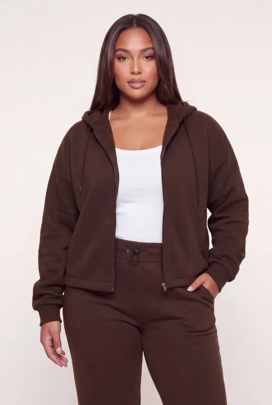 Plus Size Fleece Lined Raw Hem Zip Front Hoodie made by Rainbow