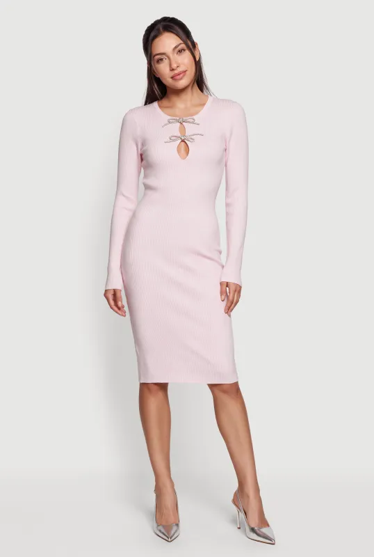 Double Rhinestone Bow Keyhole Midi Dress made by Almost Famous