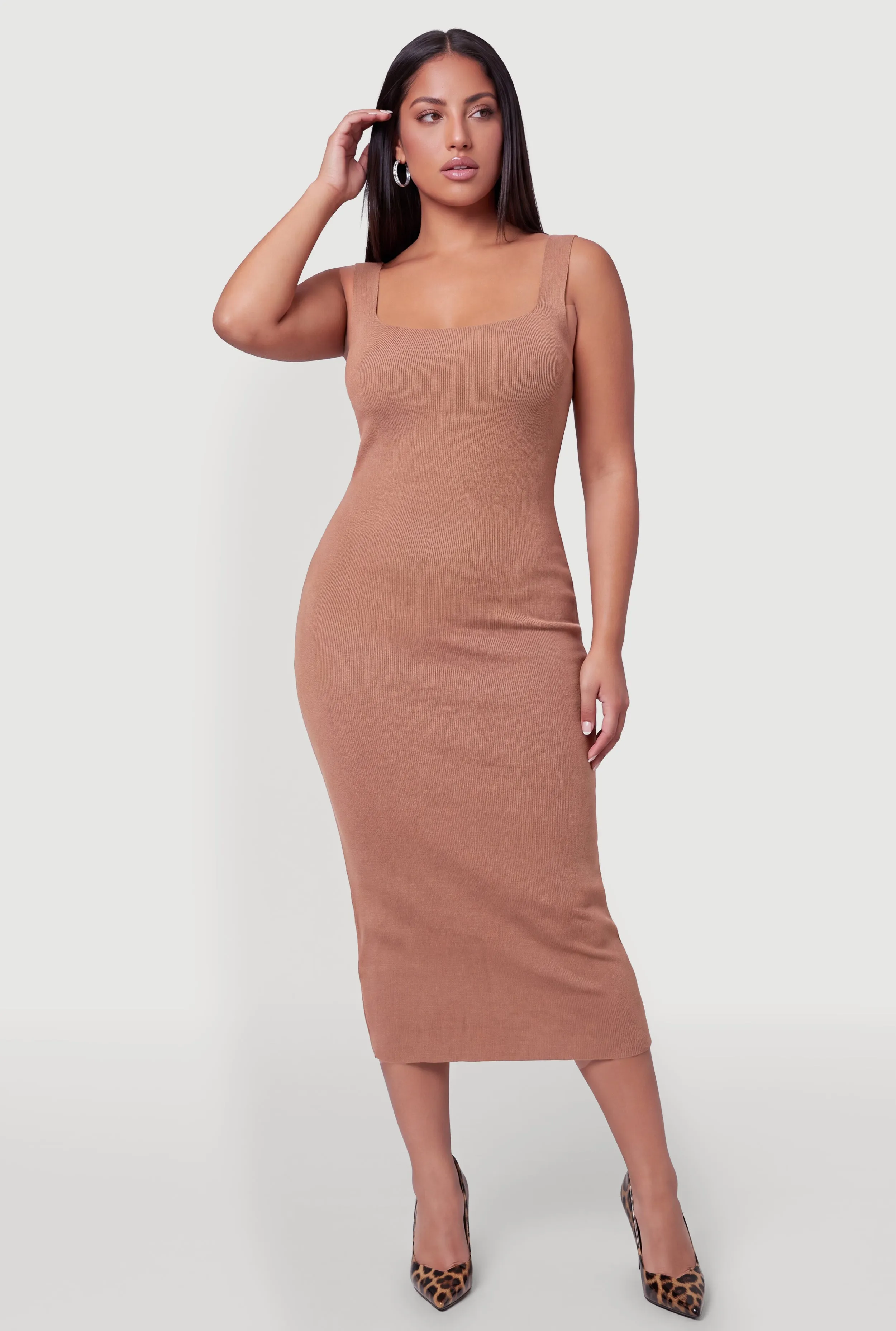 Plus Size Sleeveless Knit Square Neck Bodycon Dress sold by Rainbow product image thumbnail 3