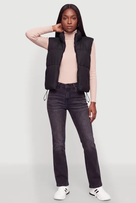 Faux Leather Zip Front Puffer Vest made by Rainbow